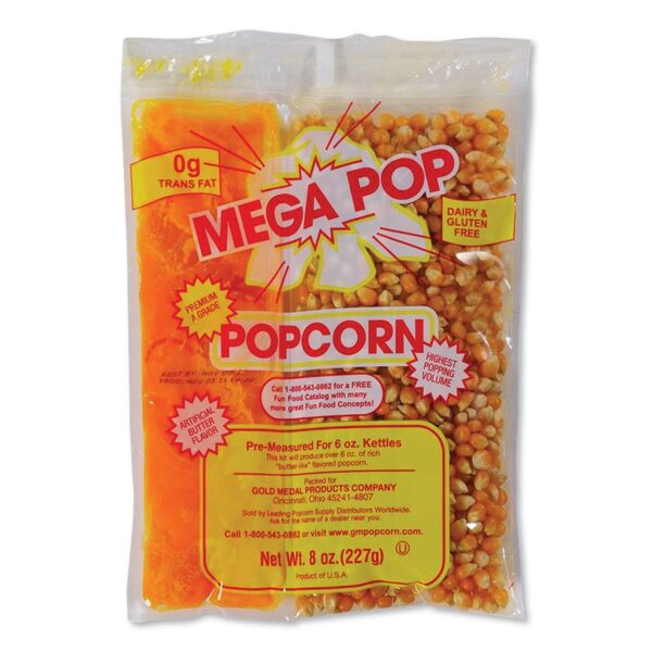 Popcorn 8oz, smör, salt